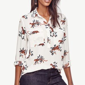 Ann Taylor Crepe Popover Blouse Leopard Print